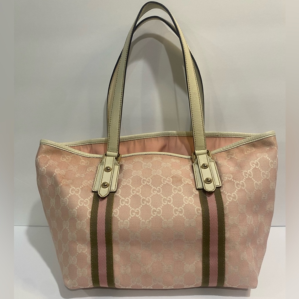 Gucci Tote GG Canvas White/Pink Tote Bag